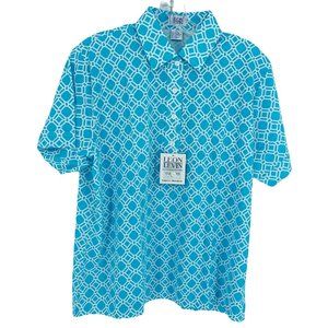 New Leon Levine Polo Womens PL Geometric Print Squares Diamonds Short Sl…